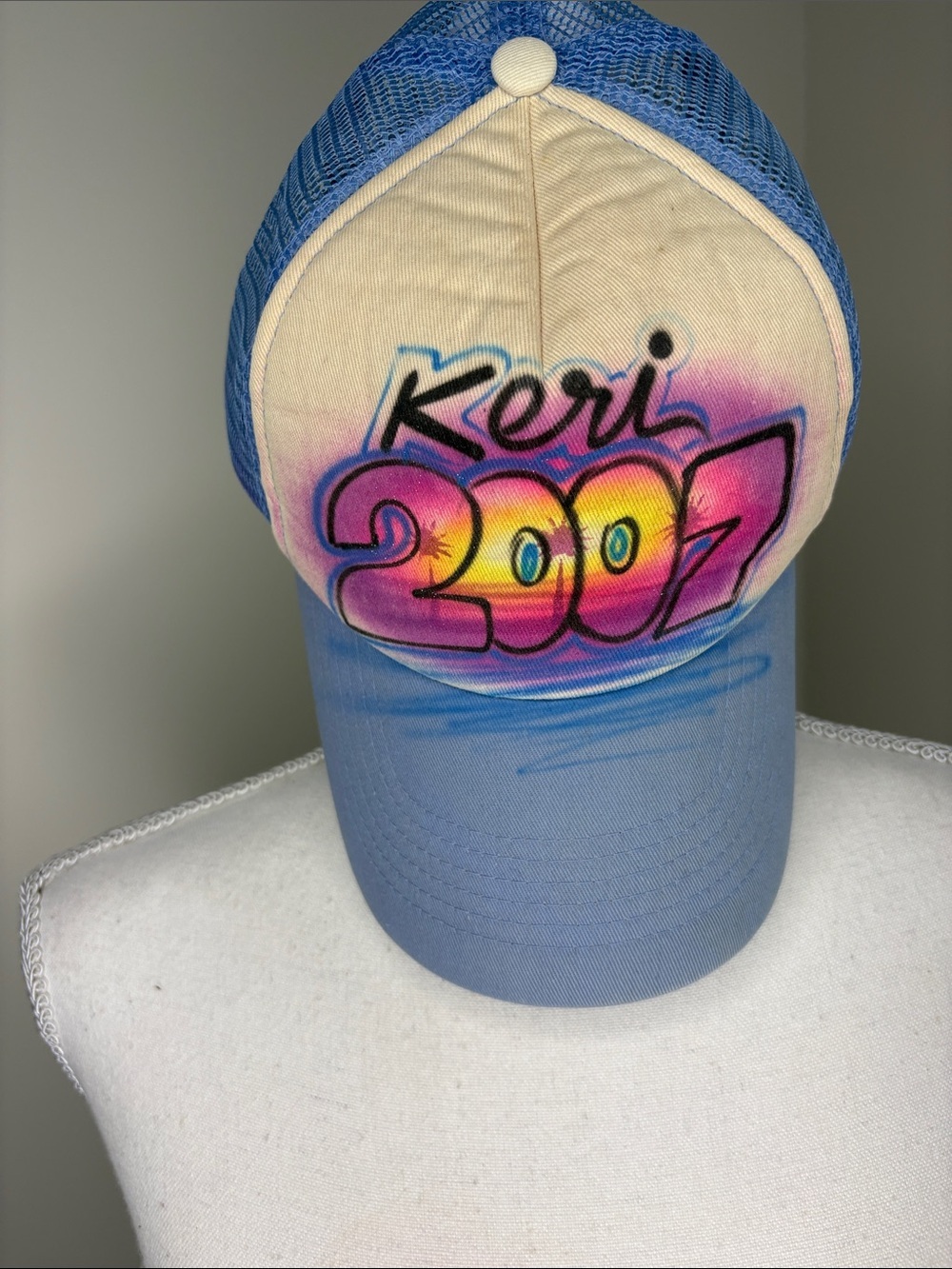 2007 Airbrushed Blue Cotton Trucker Hat